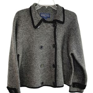 VTG HERMAN GEIST Large Gray Double Breasted Cardigan Jacket Sweater Boiled Wool